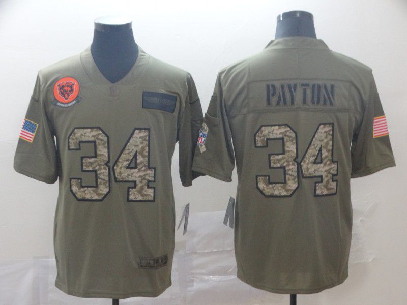 Men Chicago Bears #34 Payton Nike 2019 Olive Camo Salute to Service Limited NFL Jerseys